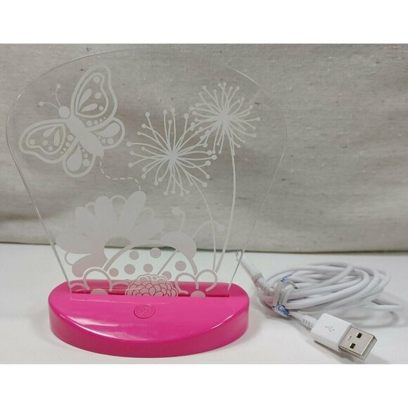 Butterfly Flower LED Night Light Lamp With USB Cable Pink Clear Acrylic Panel - Picture 6 of 8